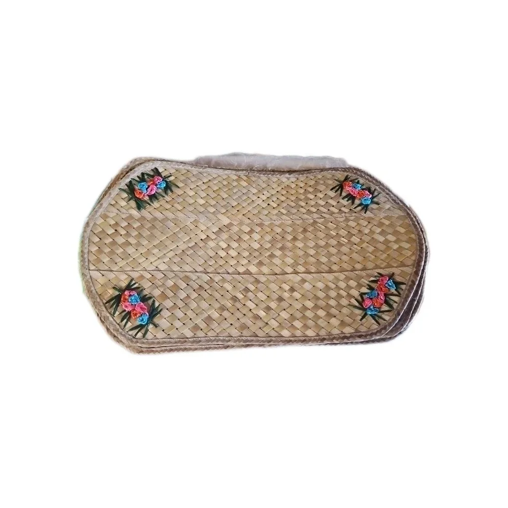 Set Of 4 VTG 70s Woven Floral Wicker Rattan Oval Placemats‎ Boho Beachy Cottage